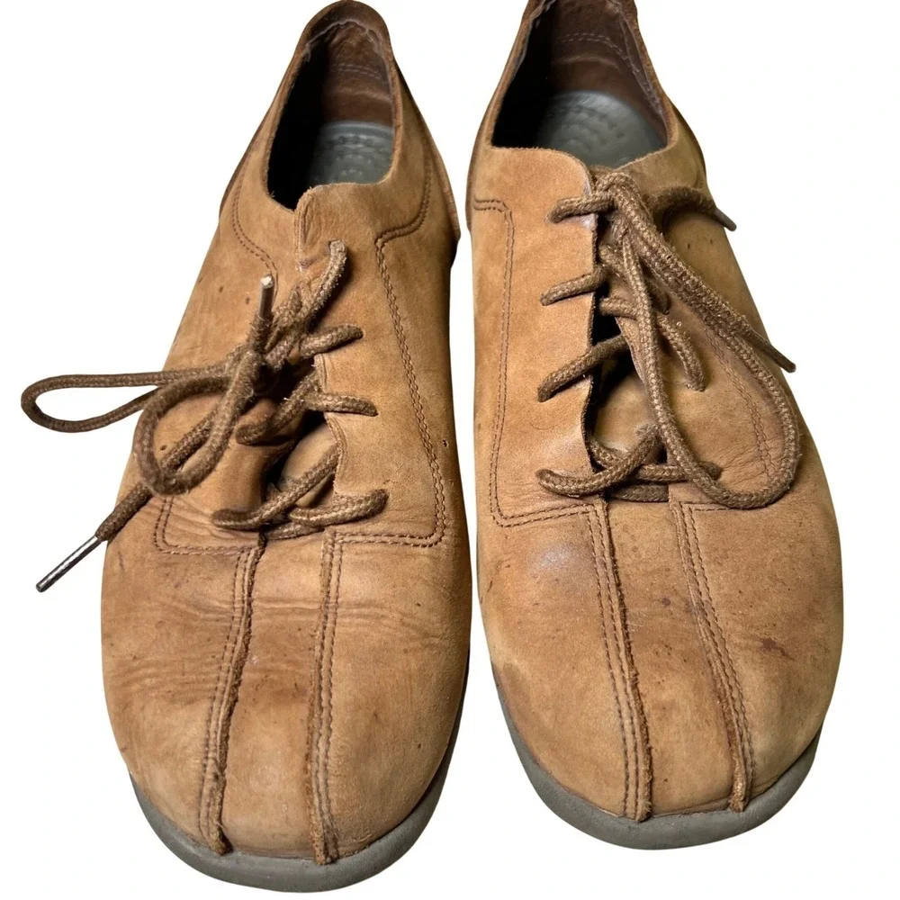 Crocs‎ Mens Size 7 Leather Lace Up Shoes Brown Casual Loafers Oxfords Gorpcore